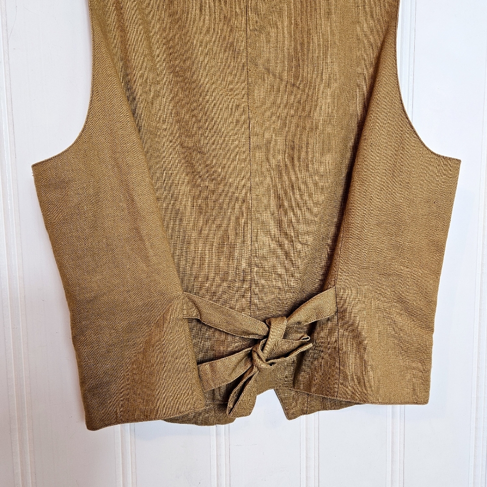 Cambridge Dry Goods Vest Women's Size S Tan Linen Blend Embroidered Floral - Picture 8 of 11